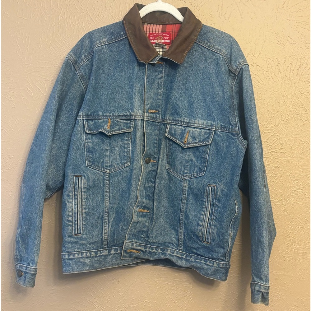 Marlboro Coutry Store Vintage Denim Jacket, Leather collar vintage denim